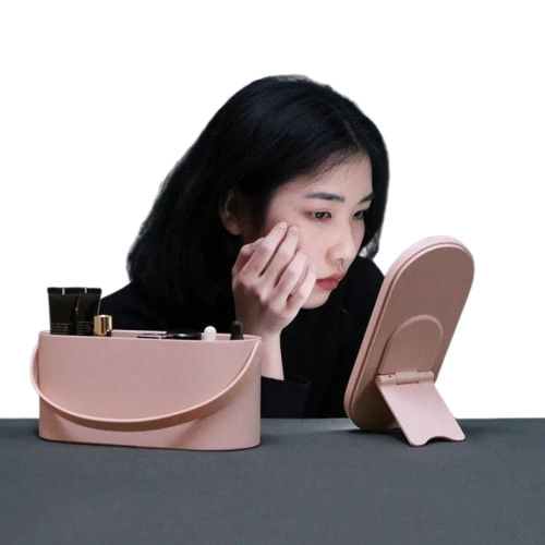 Portable LED Light Storage Box Beauty And Makeup Mirror