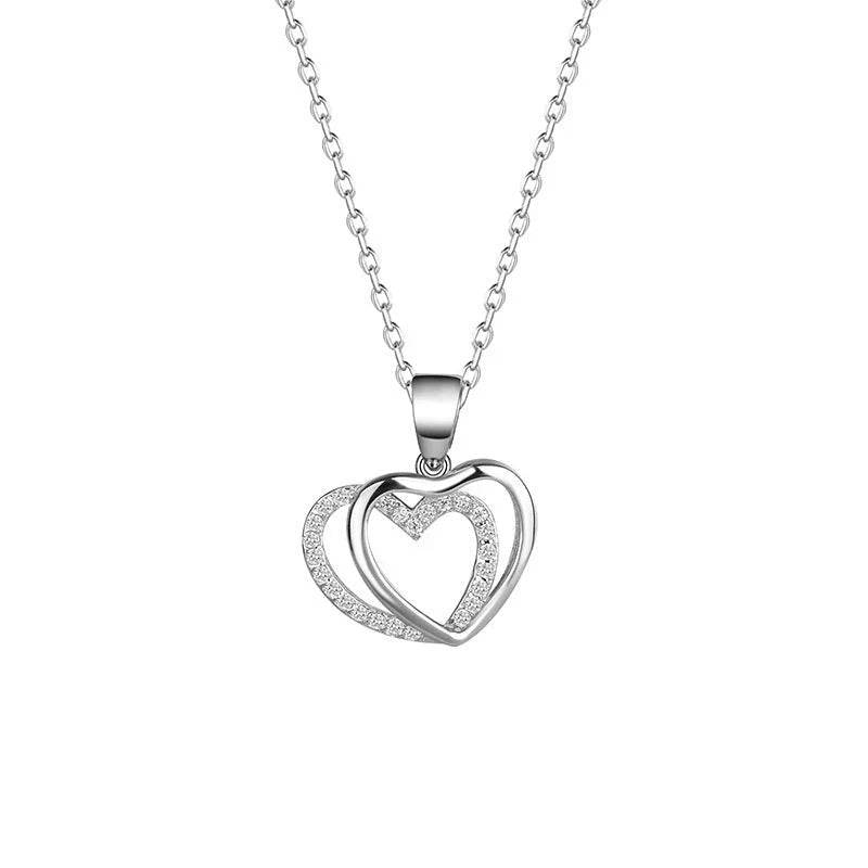 925 Sterling Silver Double Heart-shaped Necklace For Women Summer